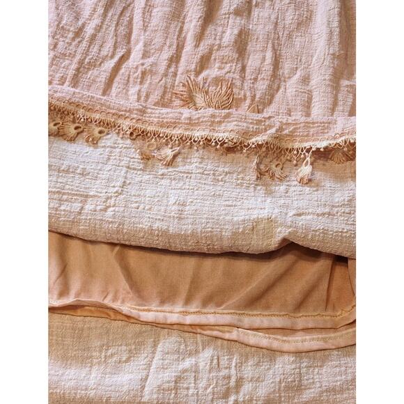 Pretty Angel Size Large Peach Layer Linen Blend Lace Skirt Boho Lagen Look - Picture 5 of 9
